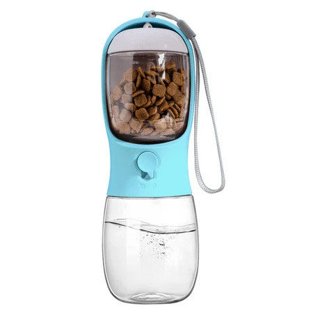 Blauwe 2-in-1 draagbare waterfles voor honden en katten, 330 ml, Yatrick
