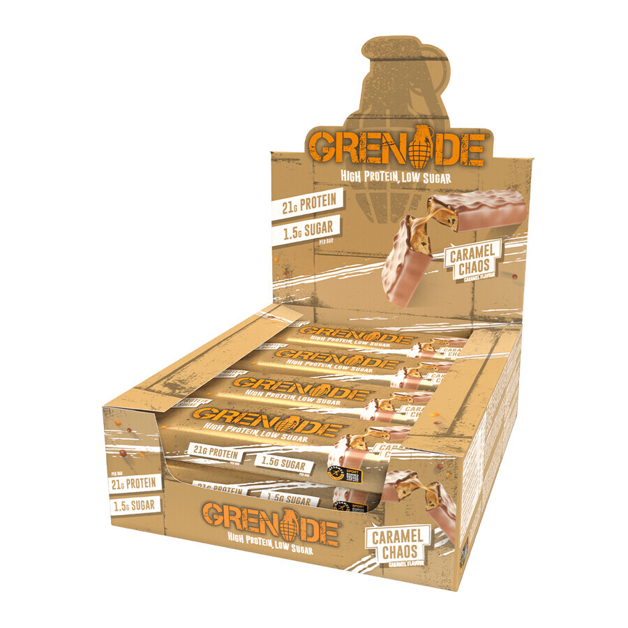 Grenade High Protein, Low Sugar Bar Caramel Chaos, Barre protéinée aromatisée au caramel, 60 g