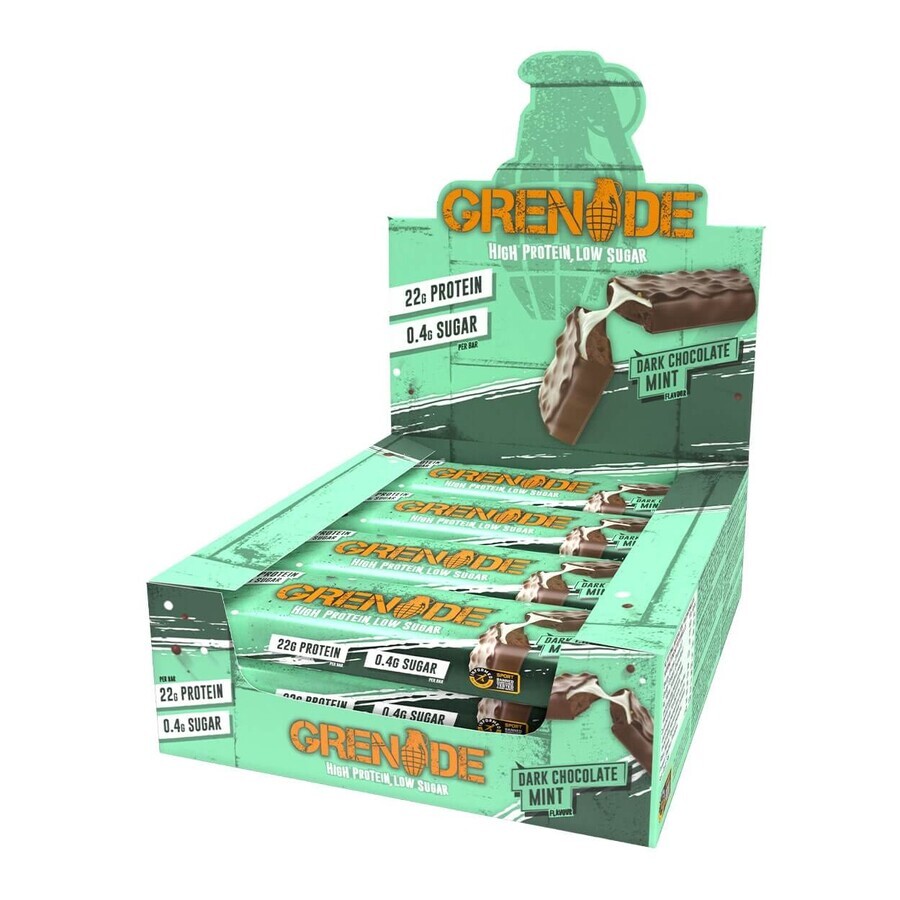 Barretta al cioccolato fondente alla menta Grenade ad alto contenuto proteico, barretta proteica al gusto di cioccolato fondente e menta, 60 G