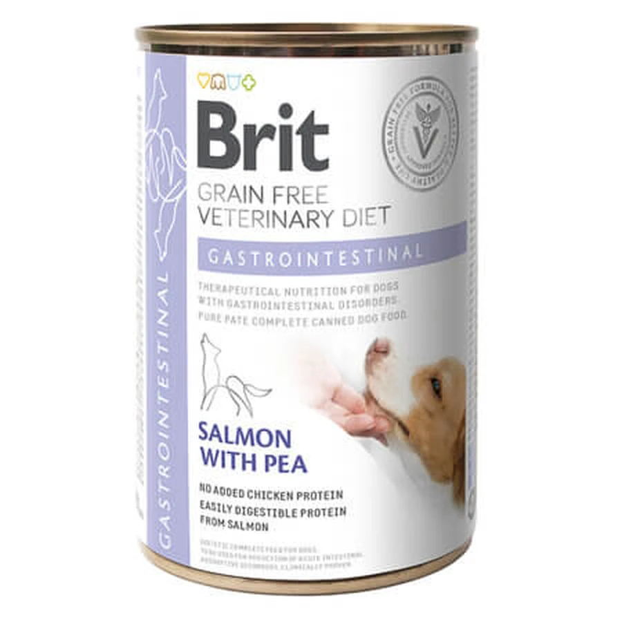 Gastro-intestinale natte hondenvoeding met zalm en erwten, 400 g, Brit