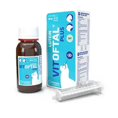 Vitoftal Lutein Plus Gel, 50 ml, Pharmadiet — een voedingssupplement voor de gezondheid van de ogen bij honden en katten