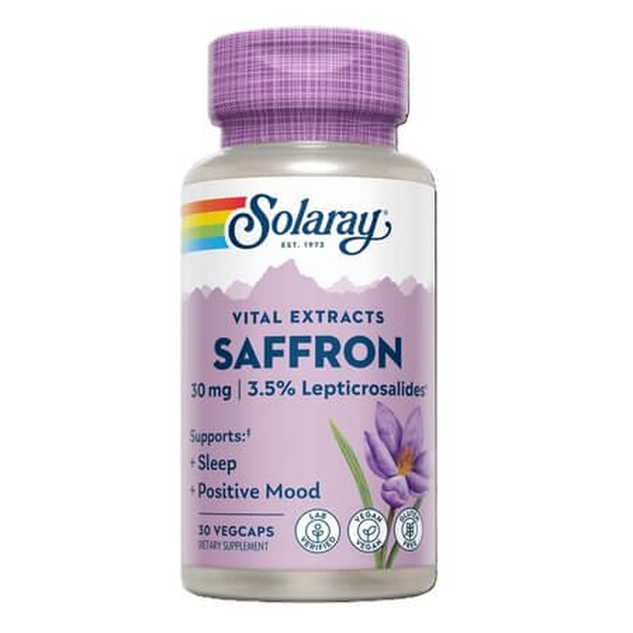 Solaray Azafrán, 30 mg, 30 cápsulas vegetarianas, Secom
