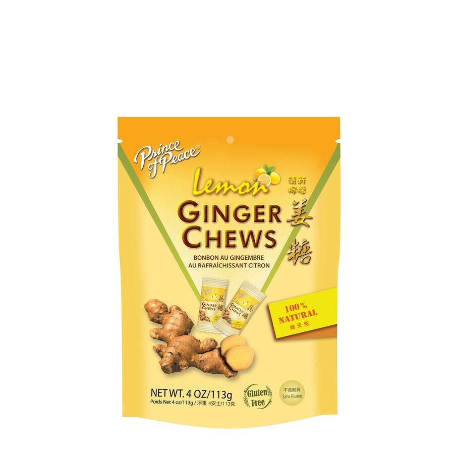 Prince Of Peace Ginger Chews, 100% Natural Ginger Chews With Lemon Flavour, 28 Chews