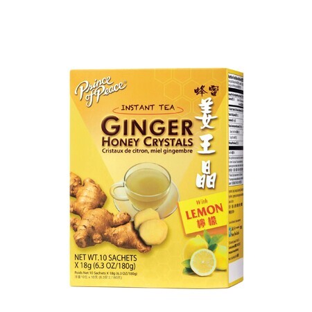 Prince Of Peace Ginger Honey Crystals, Instant Ginger, Honey and Lemon Drink, 18 G X 10 Packets, 180 G