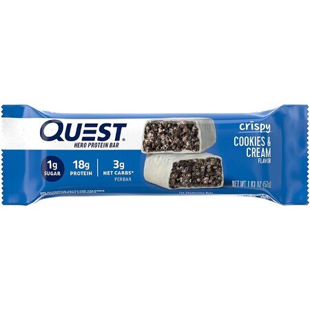 Quest Hero Barrita Proteica Crujiente con Sabor a Galleta de Nata, 52 G