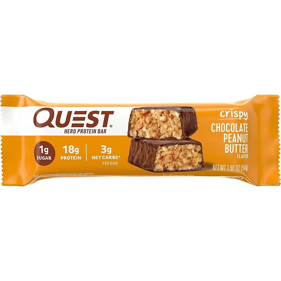 Barre protéinée au beurre de cacahuète Quest Hero Crispy Chocolate Flavored, 54 g