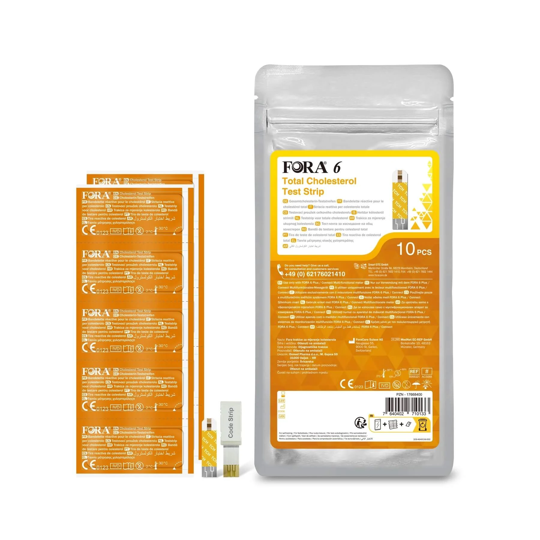 FORA 6 teststrips voor totaalcholesterol (TCH), 10 per verpakking