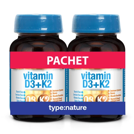 Vitamine D3 + K2-pakket, 60 tabletten + 60 tabletten, Naturmil