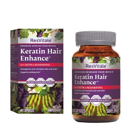 Resvitale Keratin Hair Enhance, cheratina con biotina e resveratrolo, 60 Cps