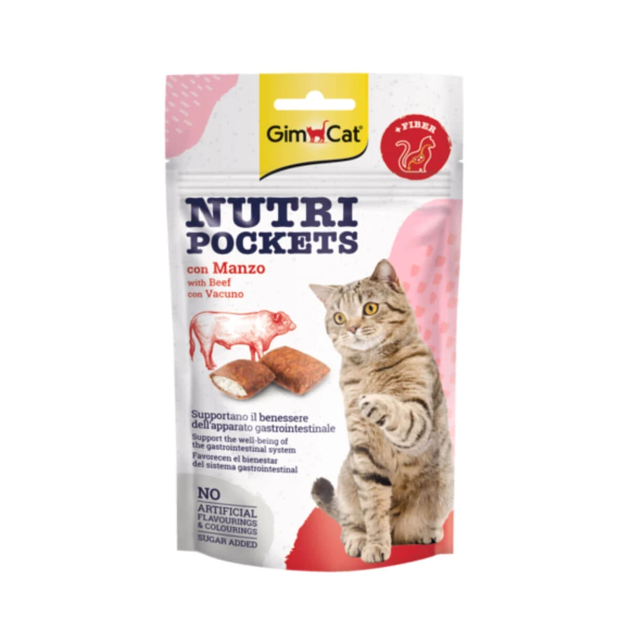 GIMCAT Nutri Pockets Vita&Malt, Vită, punguță recompense funcționale pisici, 60g