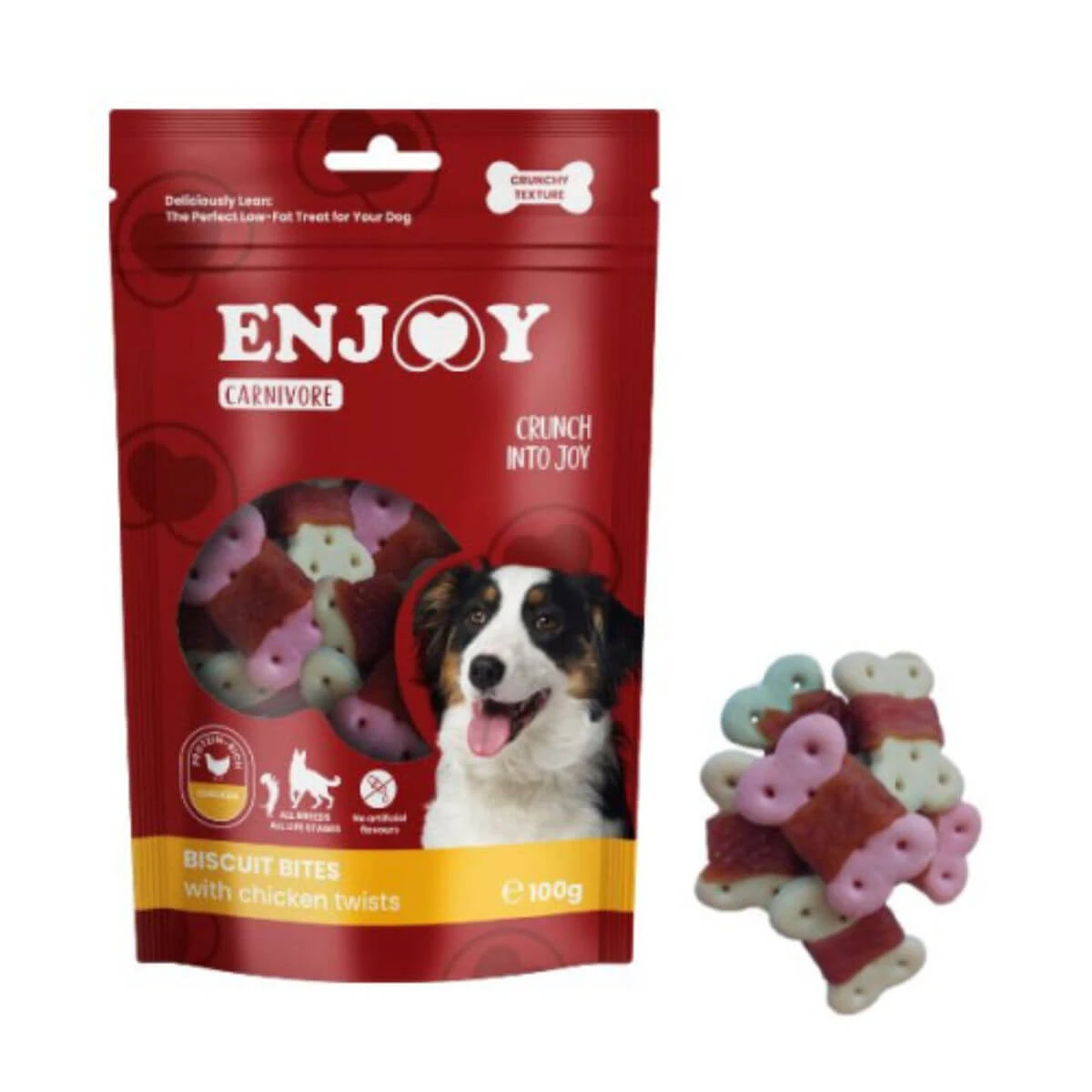 GENIET VAN Carnivore Biscuit Bits Twists, XS-XL, Kip, Zakje met hondensnoepjes, 100 g