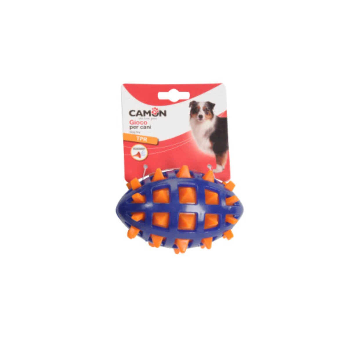 CAMON, XS-M kauwspeeltje voor honden, met geluid, voor tandjes, van rubber, blauw en oranje, 13 cm, 1 stuk