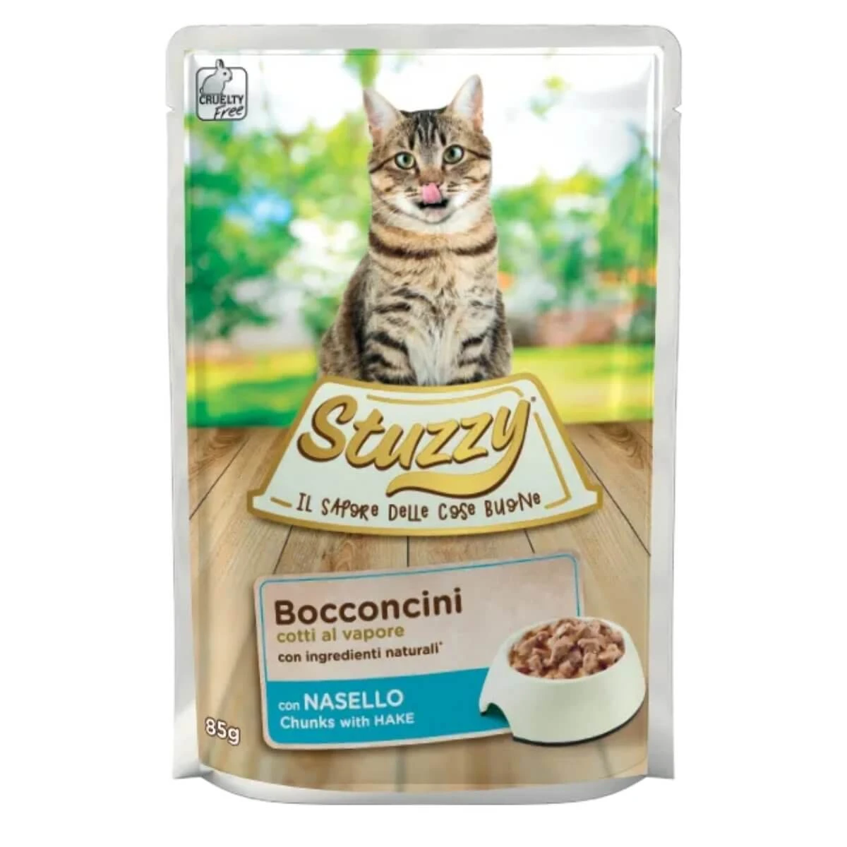 STUZZY Chunks, kabeljauw, nat kattenvoer in zakjes (in saus), 85 g