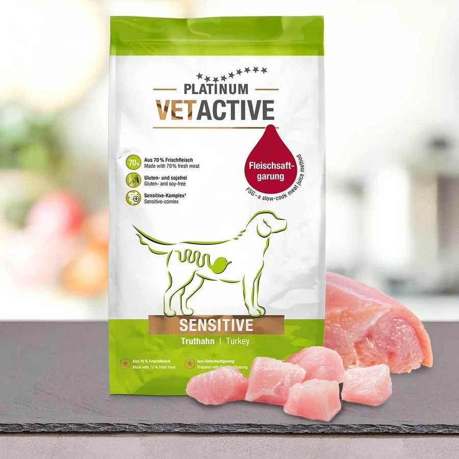 PLATINUM Vetactive Sensitive, XS-XL, dinde, croquettes pour chiens, système digestif, semi-humides, 5 kg