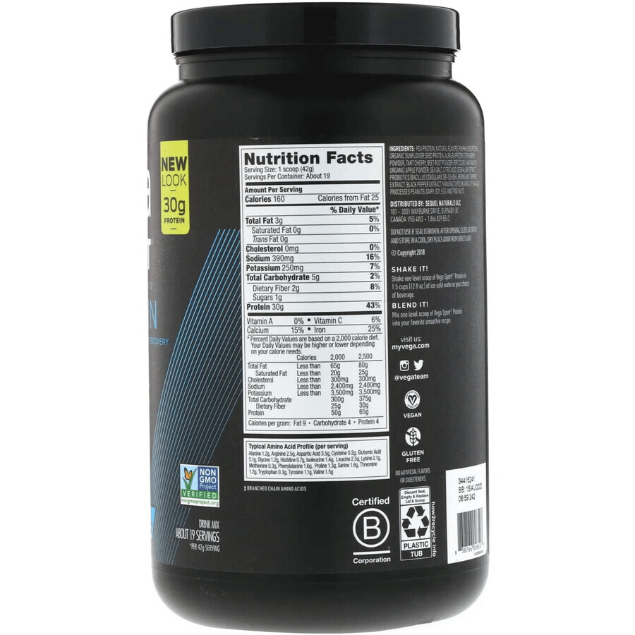 Vega Sport Premium Eiwit, plantaardig eiwit, bessensmaak, 801 G