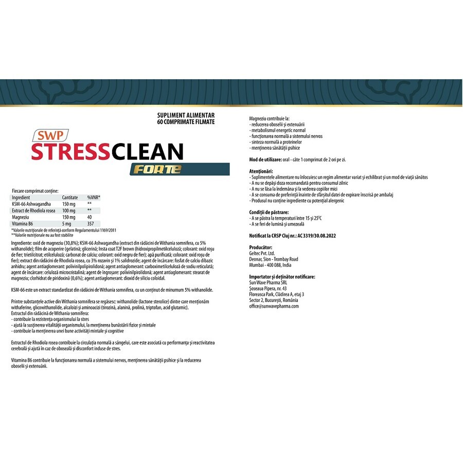 Stressclean Forte, 60 tabletten, Sun Wave Pharma