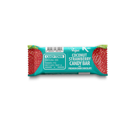 Organic chocolate-covered chocolate bar with coconut and strawberries, 50 gr, Candy Town