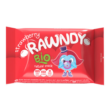 Bio energiereep met aardbeien, 26 gr, Rawndy