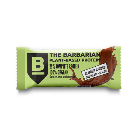 Organic protein bar wrapped in chocolate with almonds and beetroot, 68 gr, The Barbarian