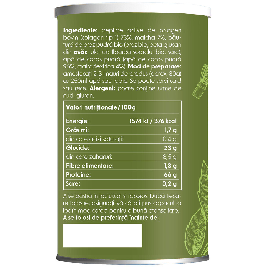 Colagen Shake cu matcha, 300 g, Obio