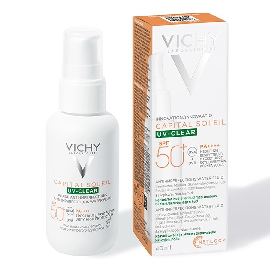 Vichy Capital Soleil Fluid de protectie solara UV Clear, pentru ten gras cu tendinta acneica SPF 50 + , 40 ml