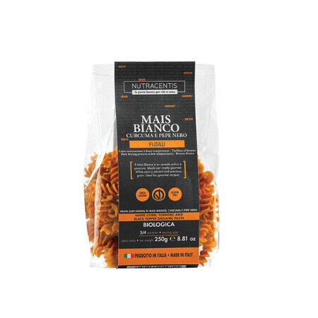 Witte maïsmeel pasta met kurkuma en peper Bio, 250 g, Nutracentis