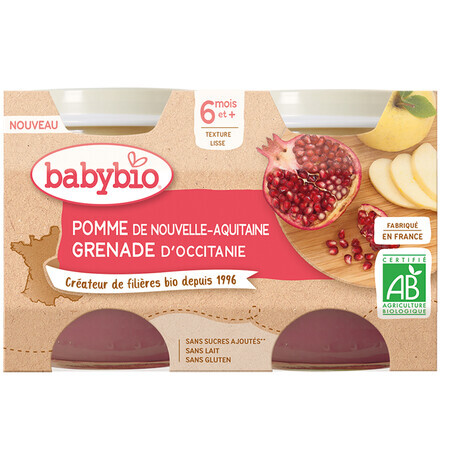 Purée de pommes et de grenades bio, 2 x 130 g, BabyBio