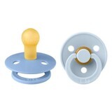 Set van 2 gekleurde latex ronde fopspenen, +0 maanden, Hemelsblauw - Baby Blue, Slabbetjes