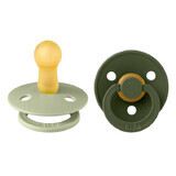 Set van 2 gekleurde latex ronde fopspenen, +6 maanden, Sage - Hunter Green, Slabbetjes