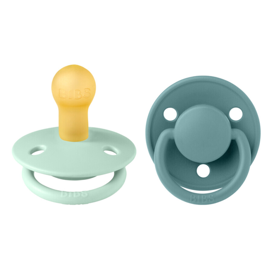 Set van 2 De Lux latex ronde fopspenen, +0 maanden, Nordic Mint - Island Sea, Slabbetjes