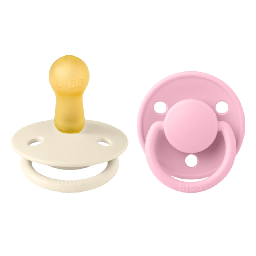 Lot de 2 sucettes rondes en latex De Lux, +6 mois, Ivoire - Baby Pink, Bavoirs