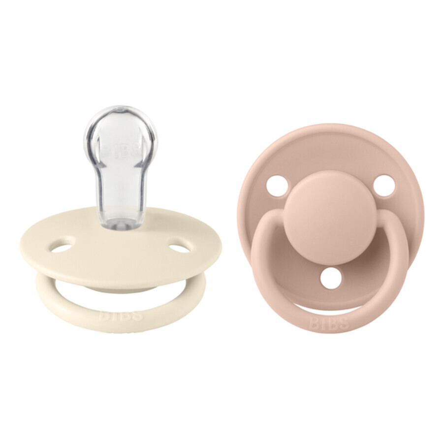 Set 2 ciucci con tettarella in silicone tonda universale De Lux, 0-3 anni, Avorio - Blush, Bavaglini