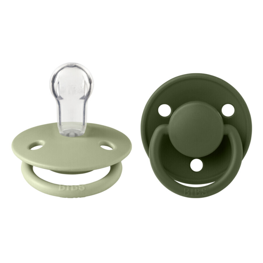 Set van 2 universele ronde siliconen fopspenen De Lux, 0-3 jaar, Sage - Hunter Green, Slabbetjes