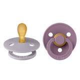 Set van 2 latex fopspenen met symmetrische speen Kleur latex, +0 maanden, Grijs - Mauve, Slabbetjes