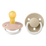 Set 2 suzete fosforescente cu tetina rotunda universala din latex De Lux Glow, +0 luni, Blush - Vanilla, Bibs