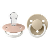 Set 2 ciucci fosforescenti con tettarella rotonda universale in silicone De Lux Glow, 0 - 3 anni, Blush - Vaniglia, Bavaglini