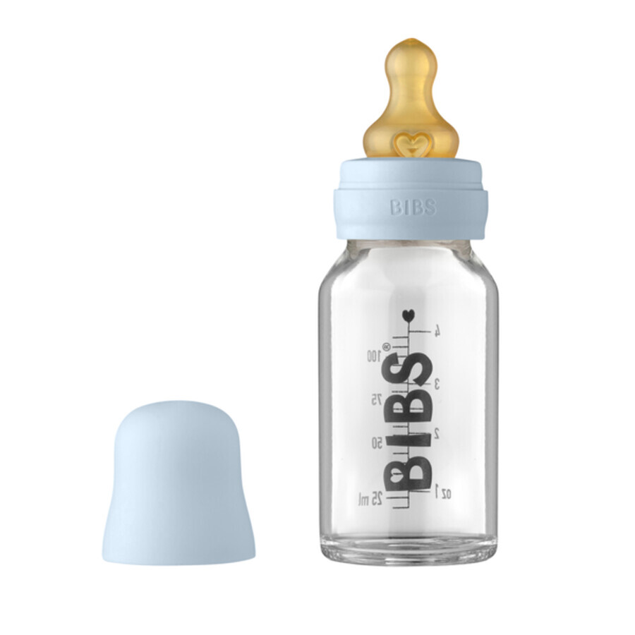 Set complet biberon anticolici din sticla, 110 ml, Baby Blue, Bibs