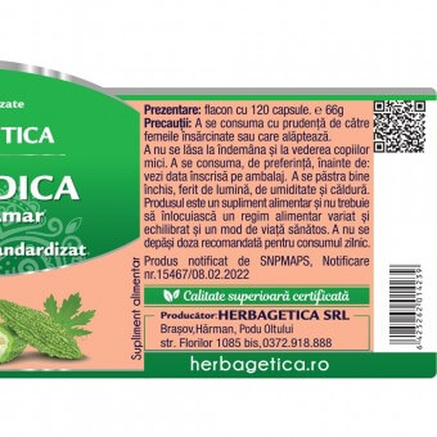 Extract de castravete amar Momordica, 120 capsule, Herbagetica