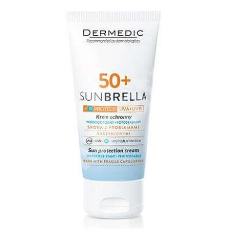 Crema de protección solar SPF 50+ para piel normal-seca y piel sensible con capilares frágiles, 50 g, Dermedic