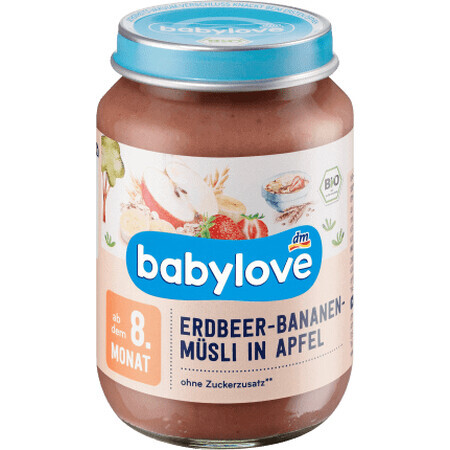 Babylove căpșuni, banane, musli &măr 8+ ECO, 190 g