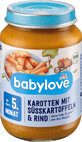 Babylove wortelen, zoete aardappelen met rundvlees 5+ ECO, 190 g