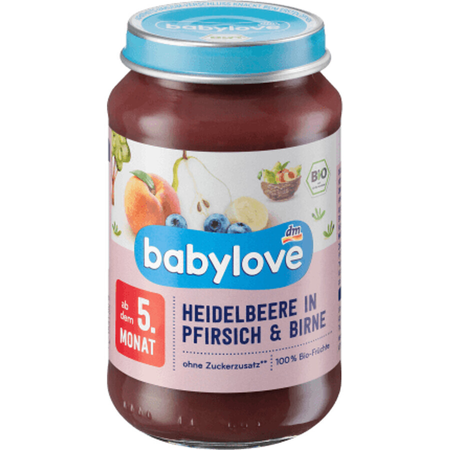 Babylove Purea di mirtilli con pesche e pere ECO, 5+, 190 g