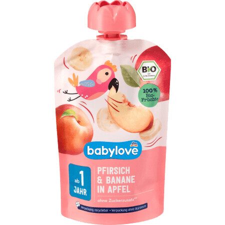 Babylove Purée de pêche avec banane et pomme ECO, 12+, 100 g