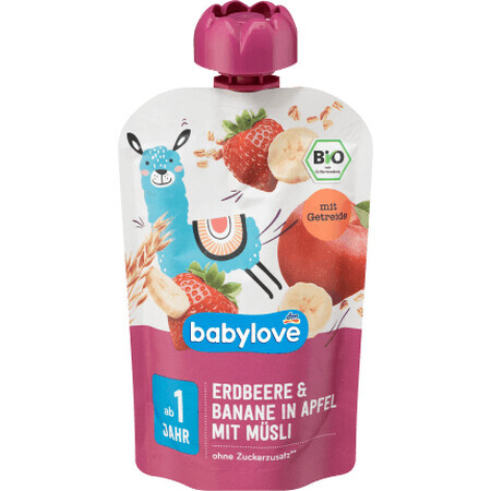 Babylove Aardbeienzakjes met banaan en granen ECO, 1+, 100 g