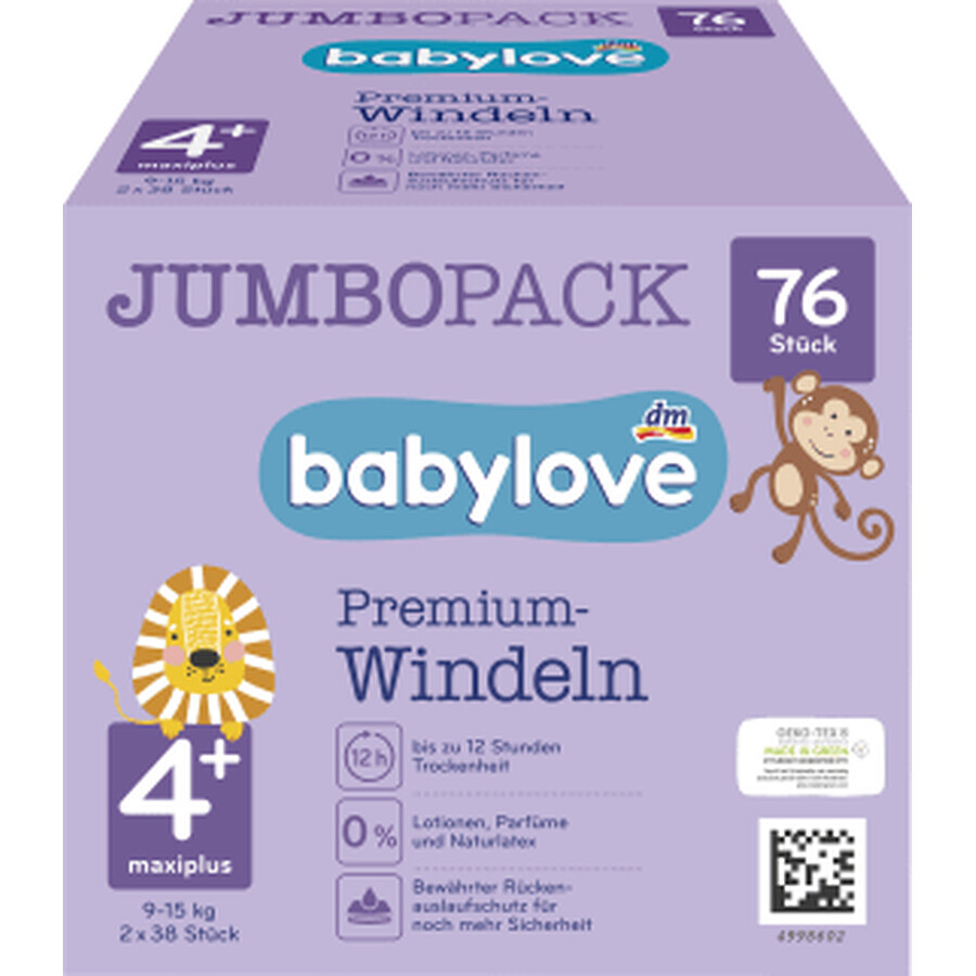 Babylove Premium Jumbo Couche Taille 4+, 76 pièces