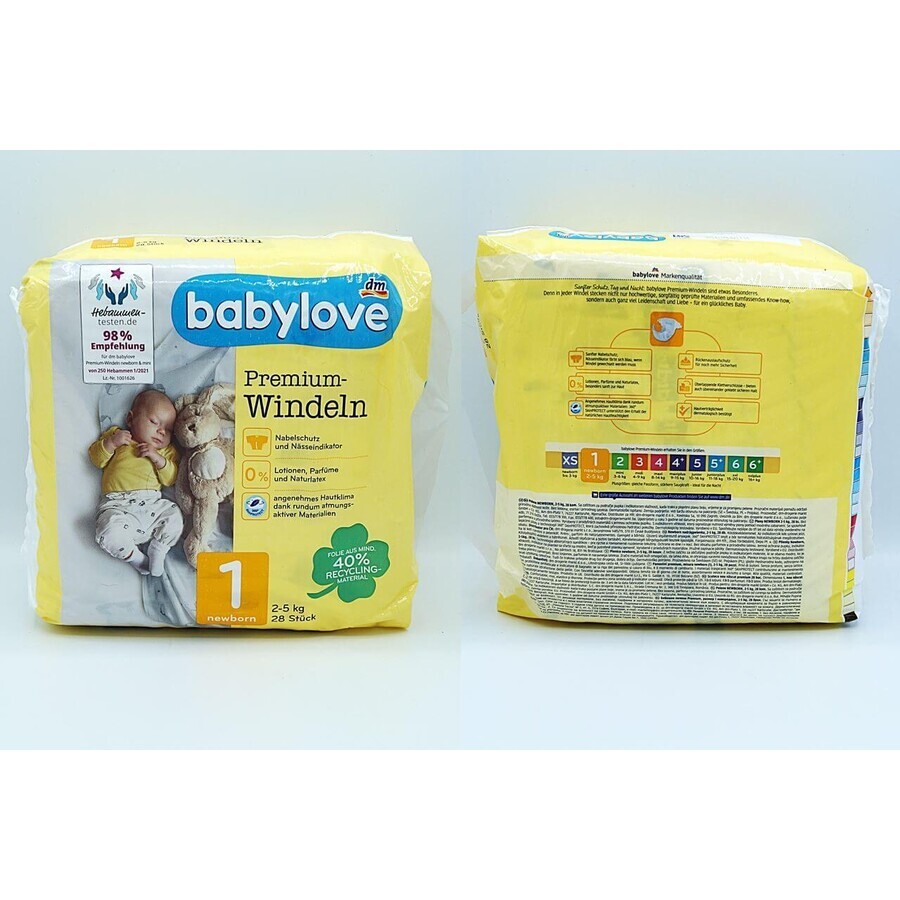 Babylove Premium Windeln Nummer 1, 2-5 kg, 28 Stück 