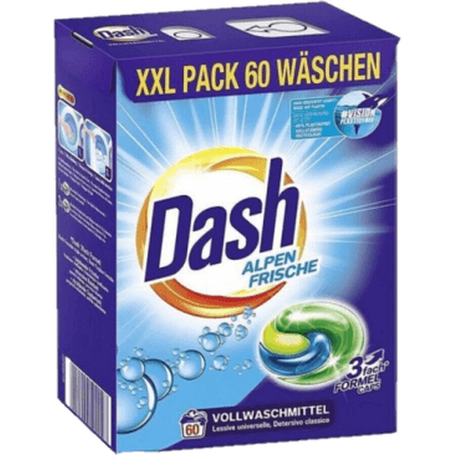 Dash Lessive 3 en 1 capsules alpen frishe 60 lavages, 60 pcs