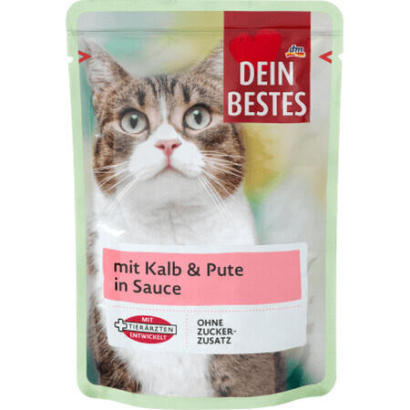 Dein Bestes pouch nourriture humide pour chats veau et dinde en sauce, 100 g