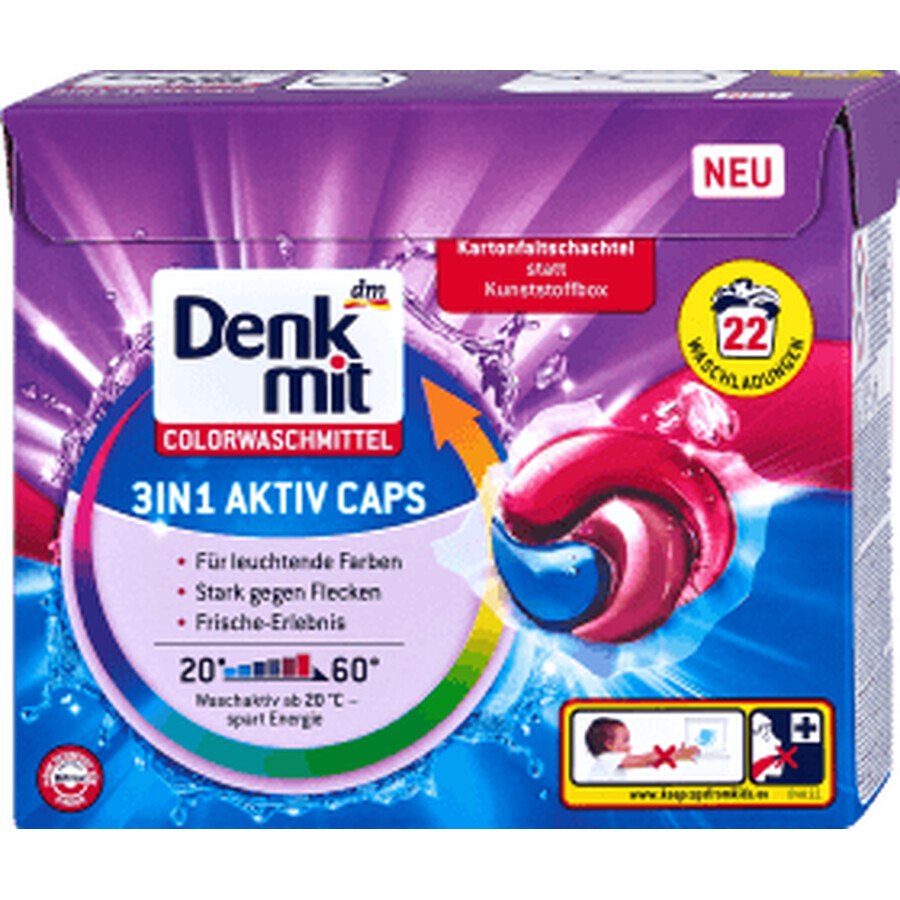 Denkmit Cápsulas 3en1 detergente color 22 lavados, 22 uds.