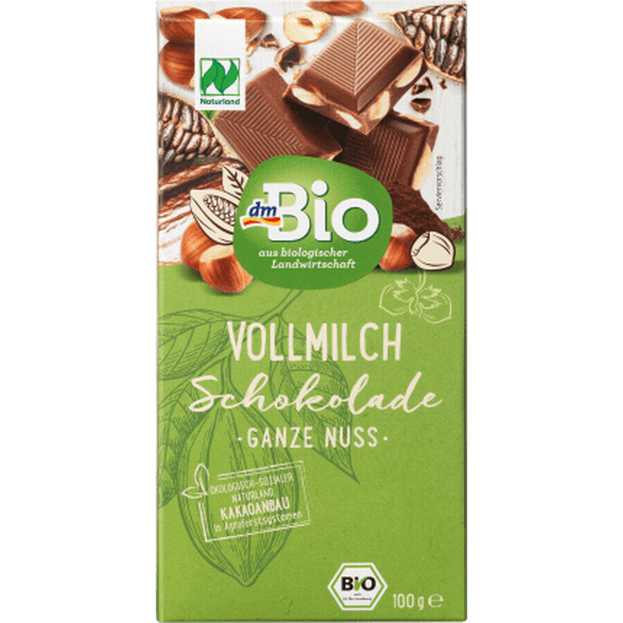 DmBio Melkchocolade met hazelnoten, 100 g